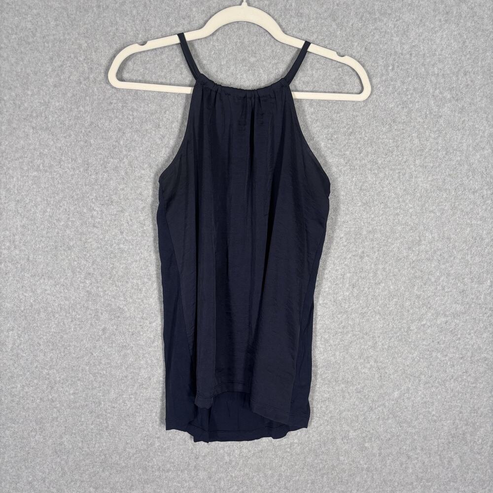 The Limited Satin Flowy Tank Top Medium Navy High Neck Blouse Quiet Minimal Twee